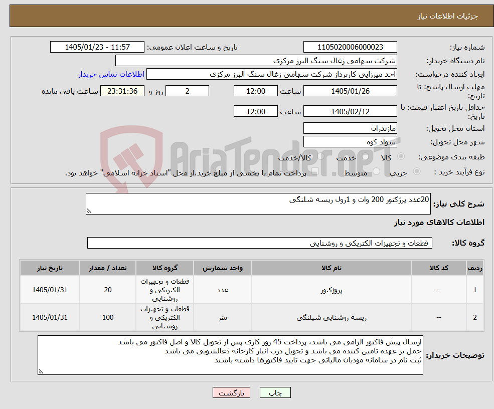 تصویر کوچک آگهی نیاز کالا-20عدد پرژکتور 200 وات و 1رول ریسه شلنگی