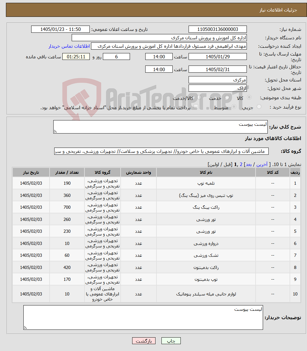 تصویر کوچک آگهی نیاز کالا-لیست پیوست