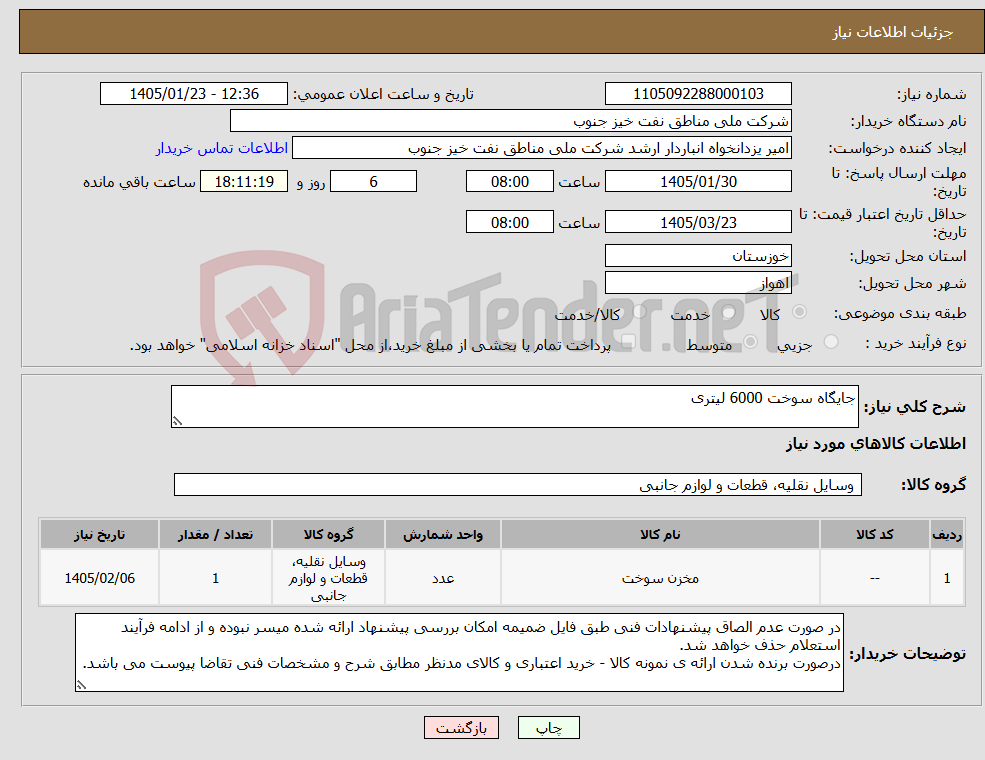 تصویر کوچک آگهی نیاز کالا-جایگاه سوخت 6000 لیتری
