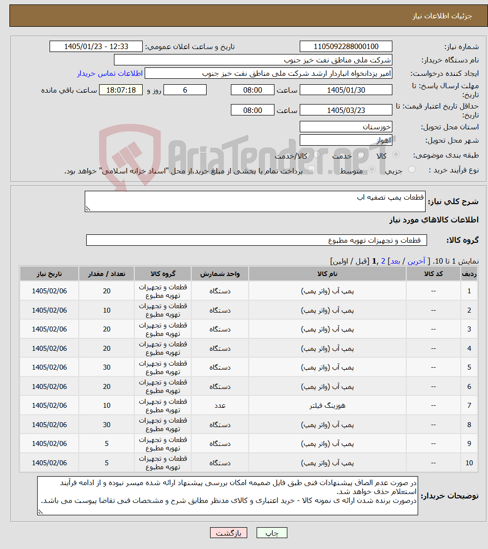 تصویر کوچک آگهی نیاز کالا-قطعات پمپ تصفیه اب