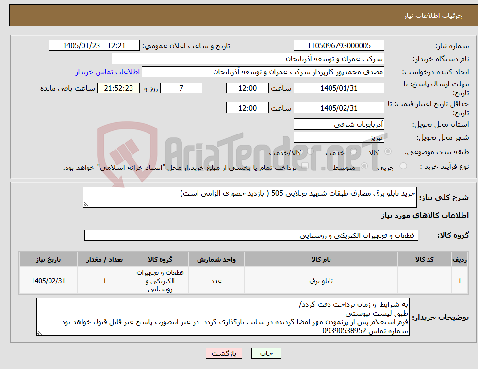 تصویر کوچک آگهی نیاز کالا-خرید تابلو برق مصارف طبقات شهید تجلایی 505 ( بازدید حضوری الزامی است)