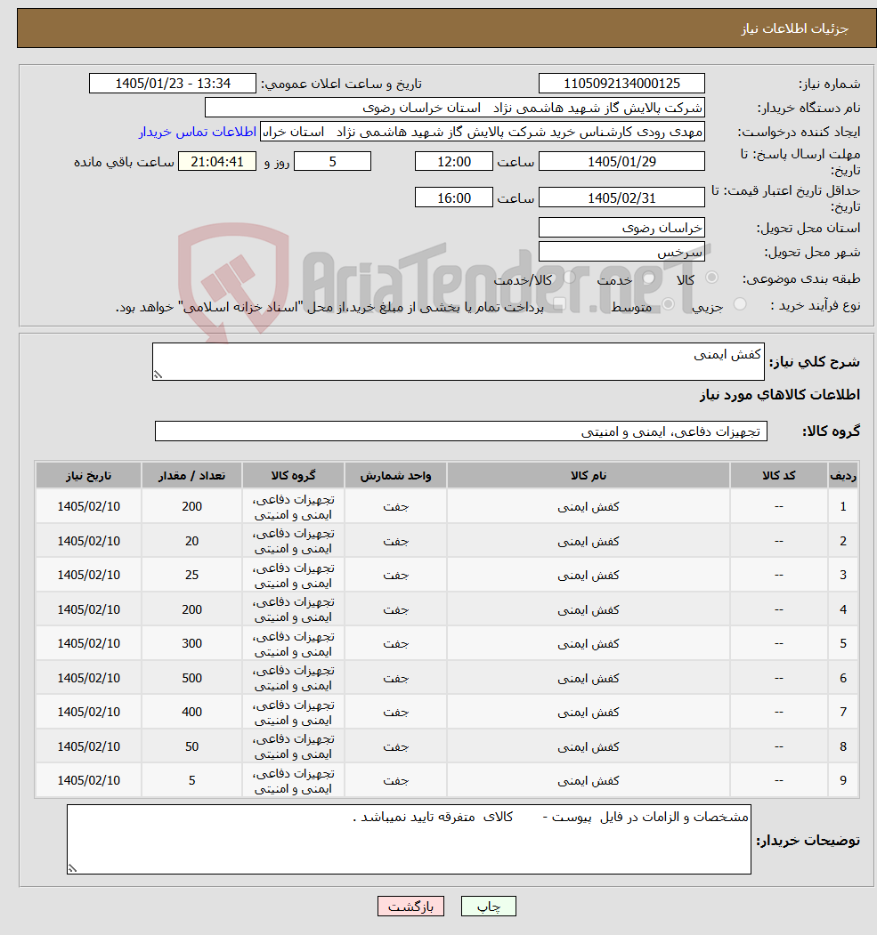تصویر کوچک آگهی نیاز کالا-کفش ایمنی 