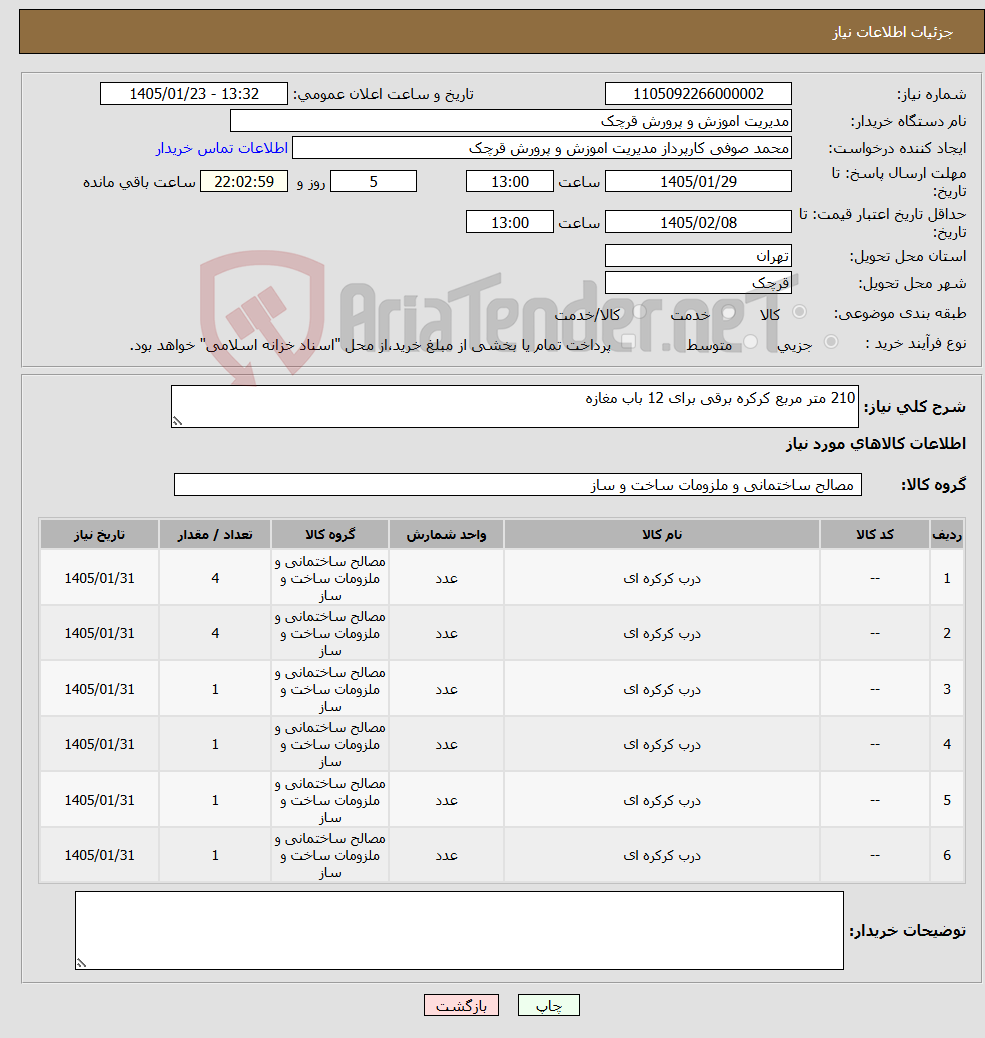 تصویر کوچک آگهی نیاز کالا-210 متر مربع کرکره برقی برای 12 باب مغازه 