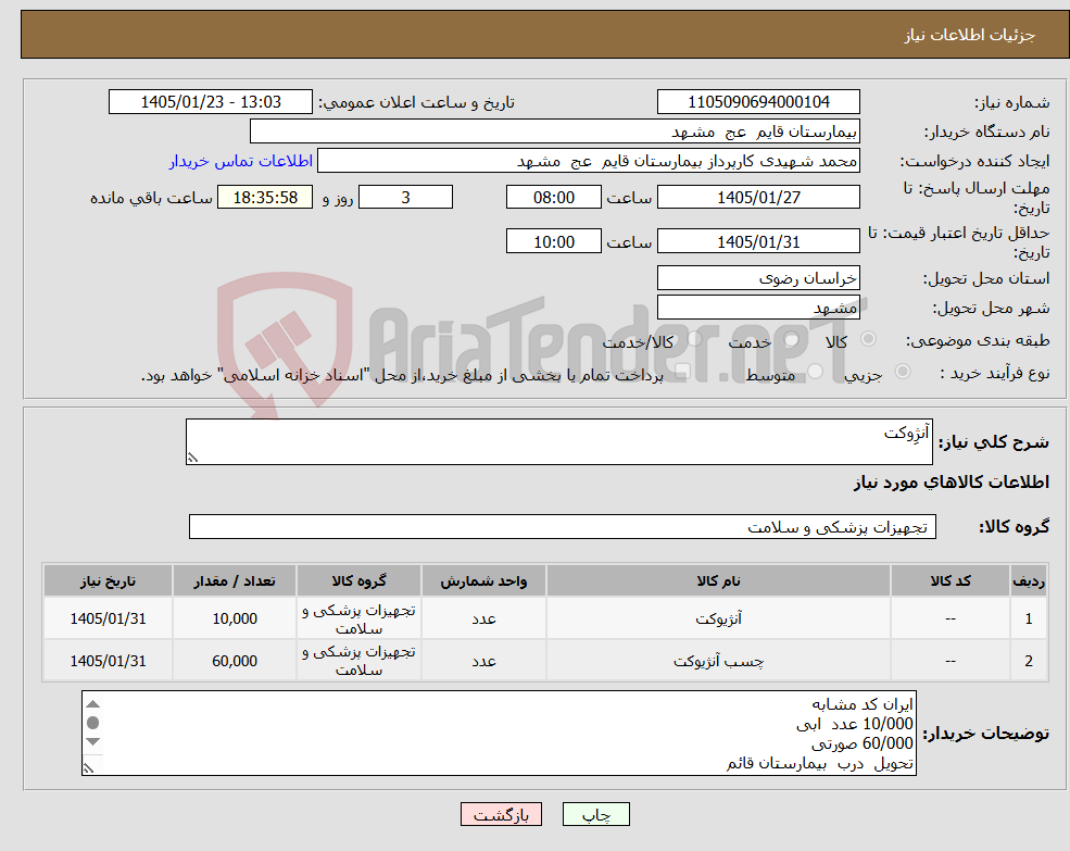 تصویر کوچک آگهی نیاز کالا-آنژِوکت