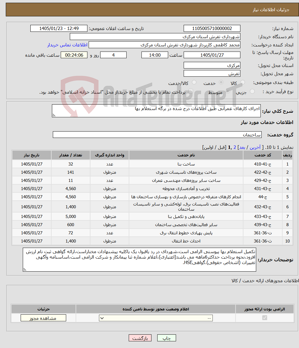 تصویر کوچک آگهی نیاز خدمات-اجرای کارهای عمرانی طبق اطلاعات درج شده در برگه استعلام بها