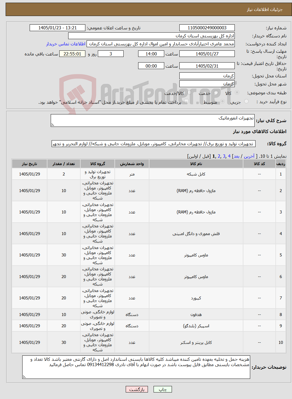 تصویر کوچک آگهی نیاز کالا-تجهیزات انفورماتیک