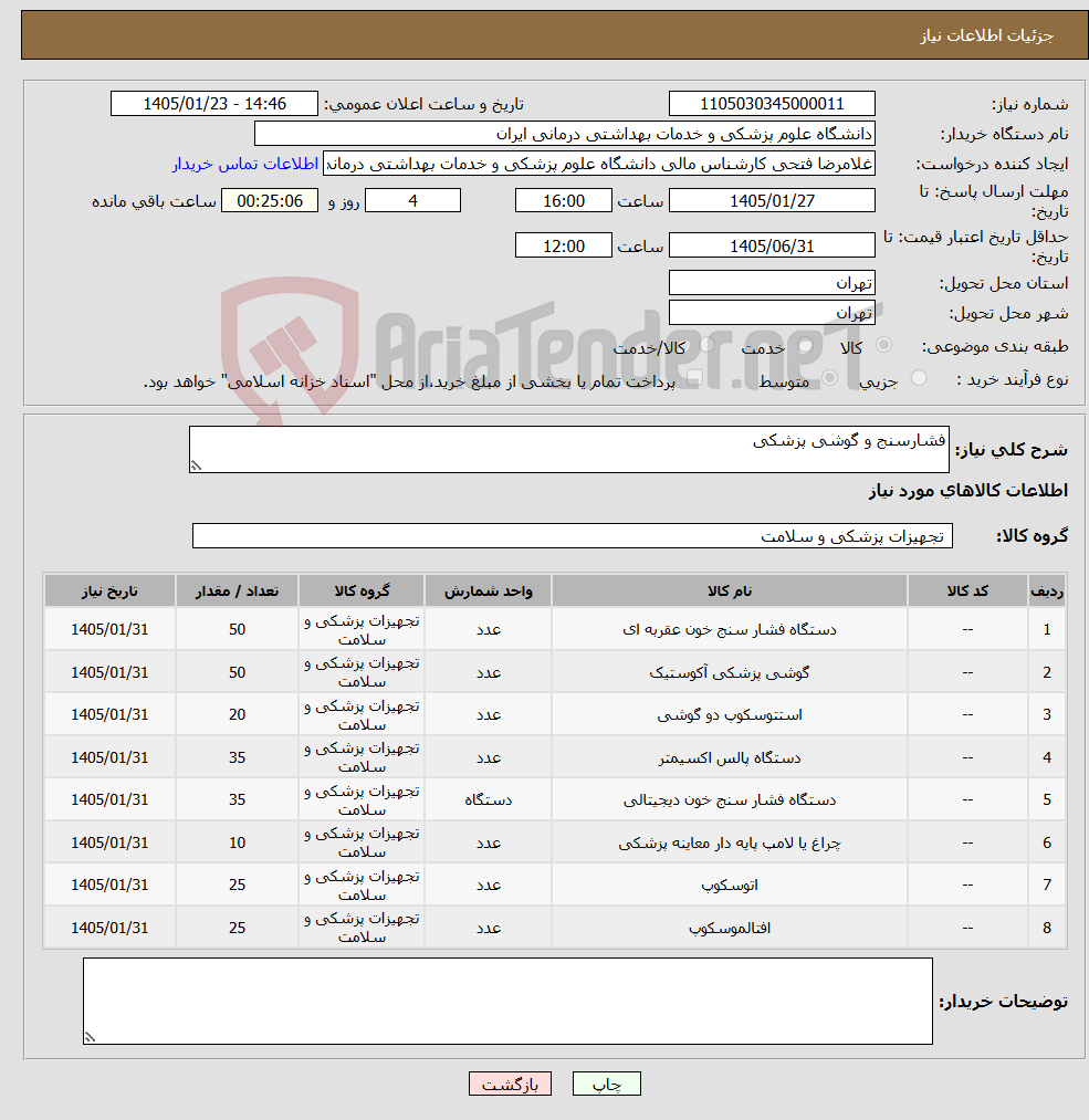 تصویر کوچک آگهی نیاز کالا-فشارسنج و گوشی پزشکی