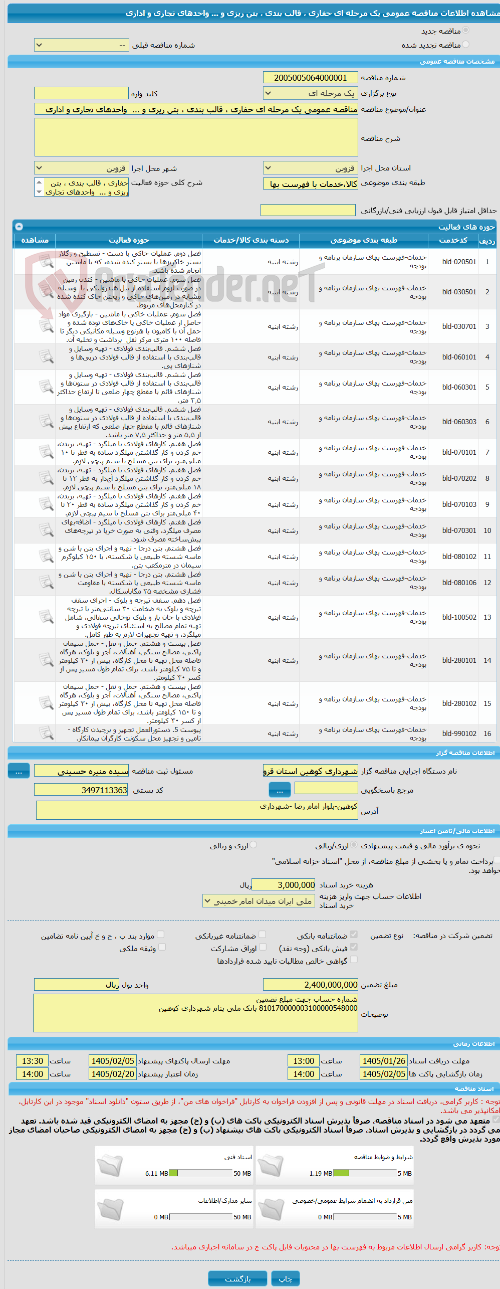 تصویر کوچک آگهی مناقصه عمومی یک مرحله ای حفاری ، قالب بندی ، بتن ریزی و ... واحدهای تجاری و اداری