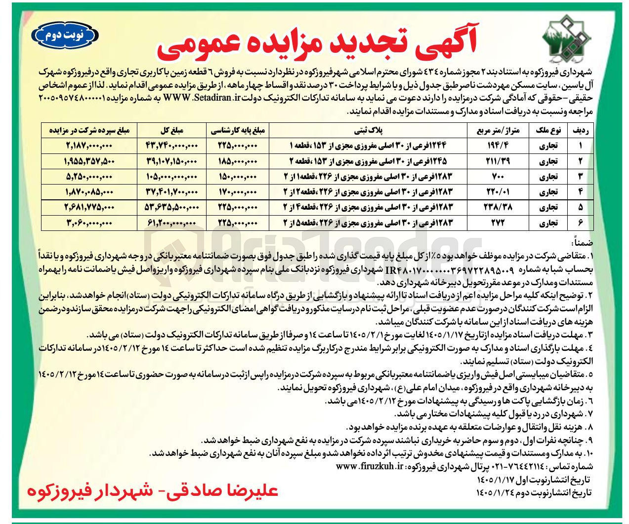 تصویر کوچک آگهی فروش ۶ قطعه زمین با کاربری تجاری واقع در فیروزکوه