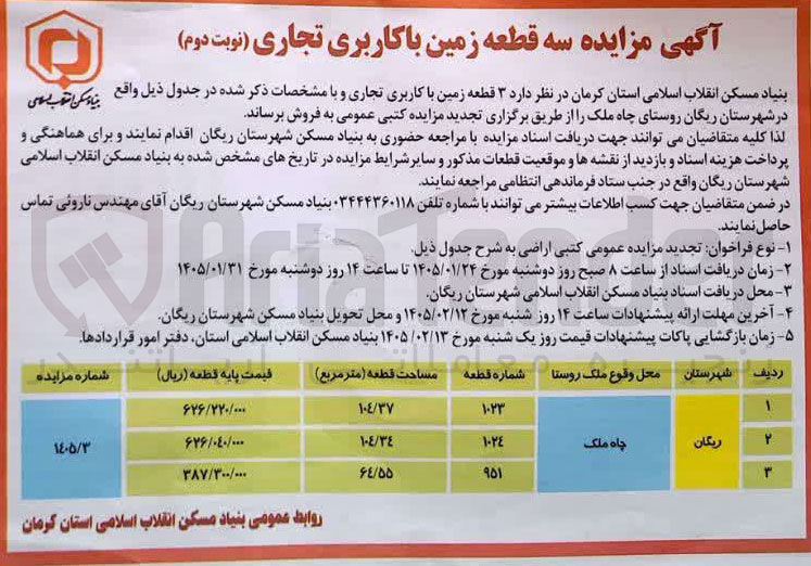 تصویر کوچک آگهی فروش ۳ قطعه زمین با کاربری تجاری