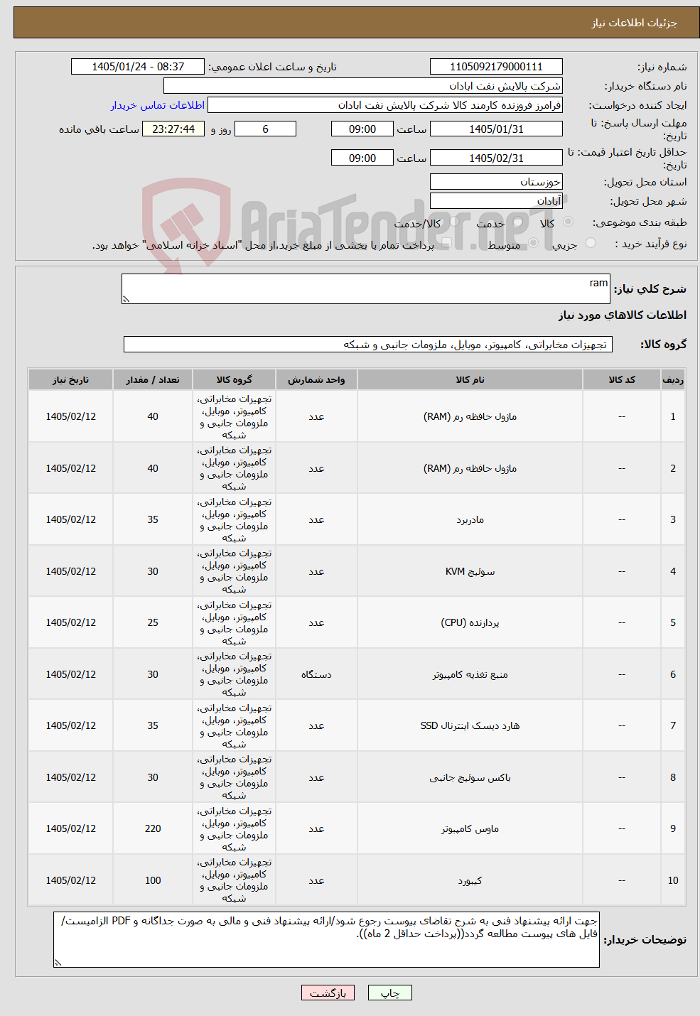 تصویر کوچک آگهی نیاز کالا-ram