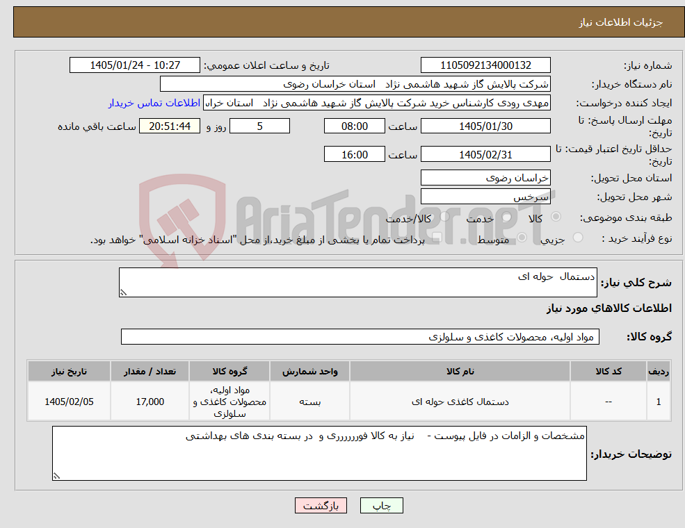 تصویر کوچک آگهی نیاز کالا-دستمال حوله ای 