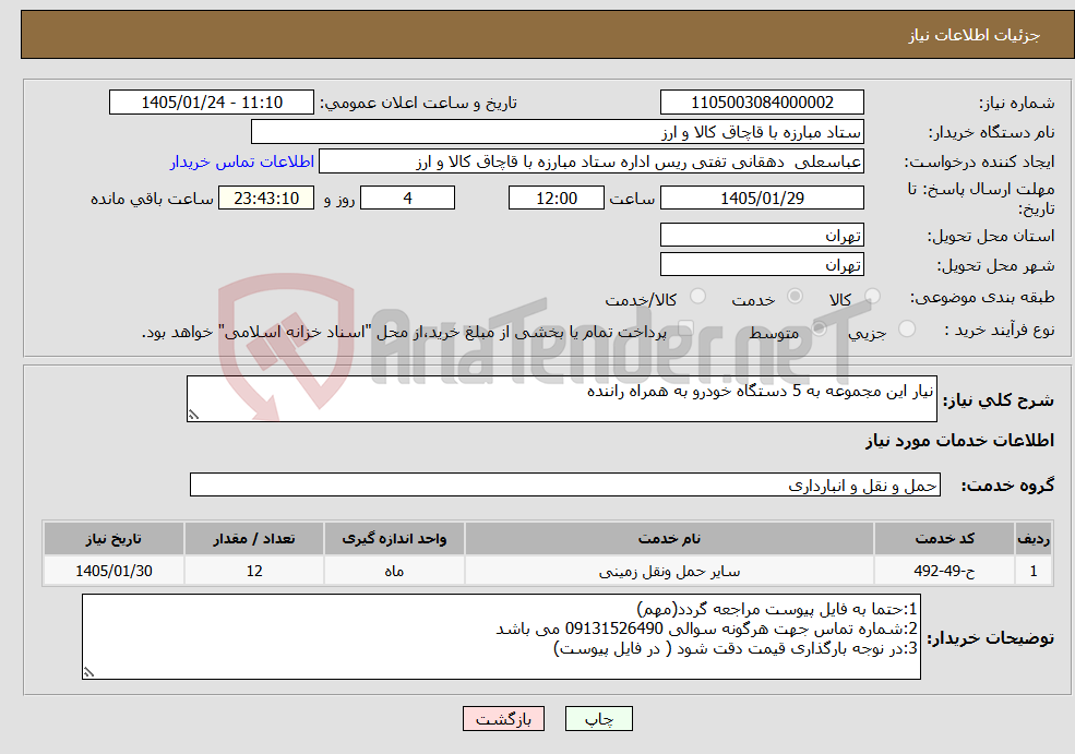 تصویر کوچک آگهی نیاز خدمات-نیار این مجموعه به 5 دستگاه خودرو به همراه راننده