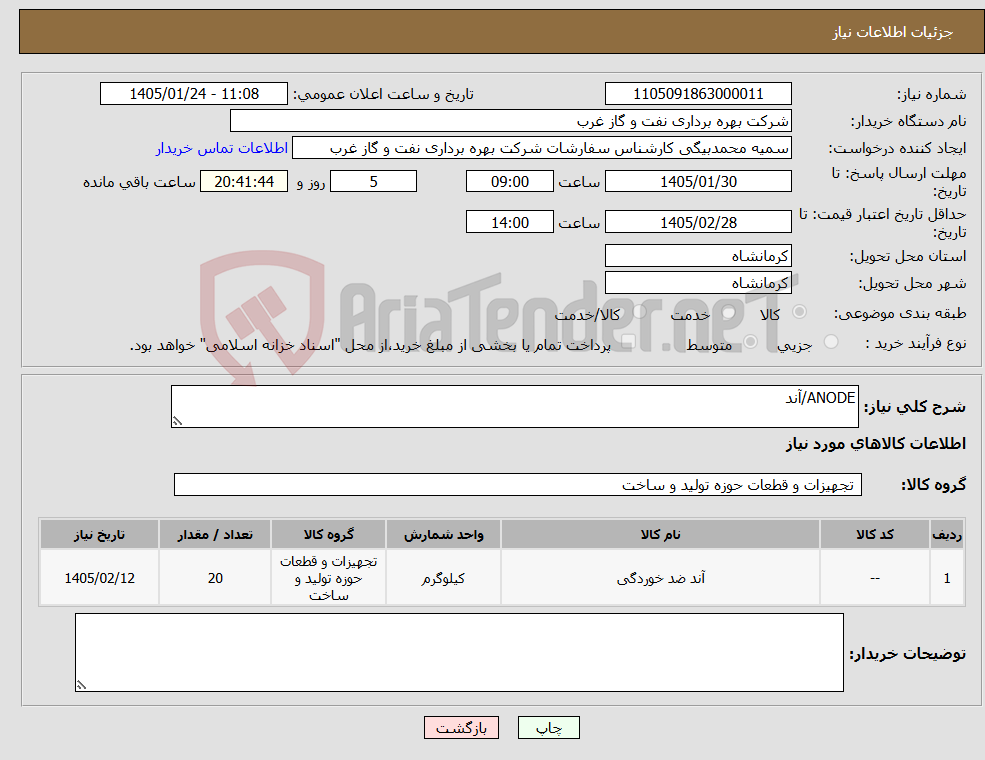 تصویر کوچک آگهی نیاز کالا-ANODE/آند