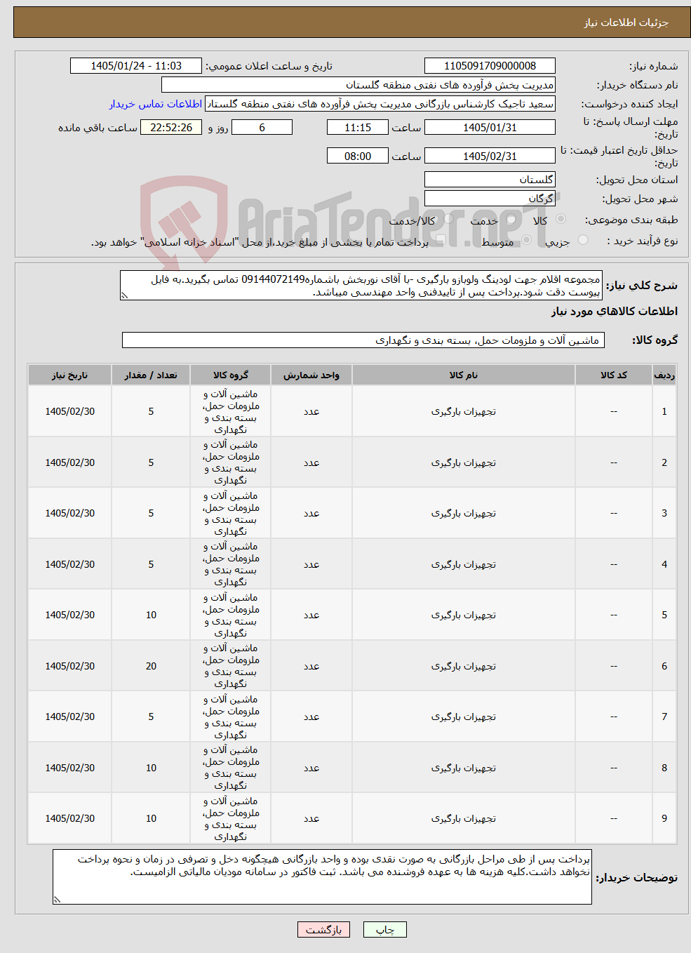 تصویر کوچک آگهی نیاز کالا-مجموعه اقلام جهت لودینگ ولوبازو بارگیری -با آقای نوربخش باشماره09144072149 تماس بگیرید.به فایل پیوست دقت شود.پرداخت پس از تاییدفنی واحد مهندسی میباشد.