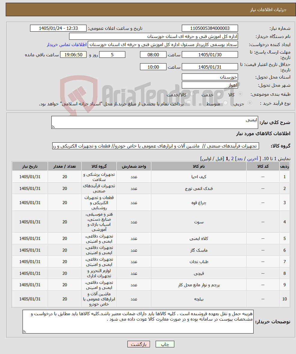 تصویر کوچک آگهی نیاز کالا-ایمنی
