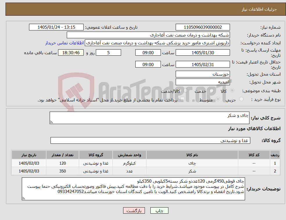تصویر کوچک آگهی نیاز کالا-چای و شکر