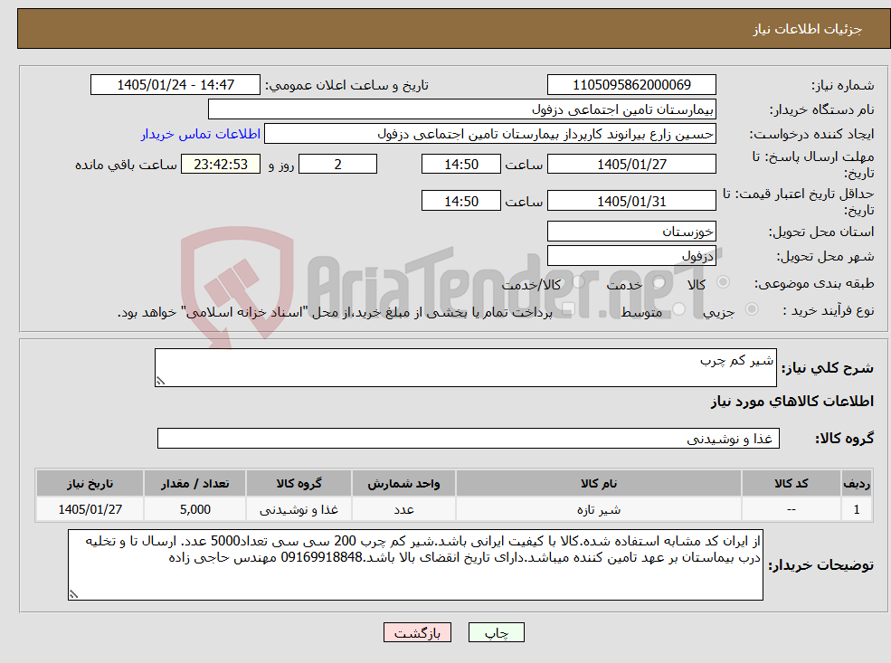 تصویر کوچک آگهی نیاز کالا-شیر کم چرب
