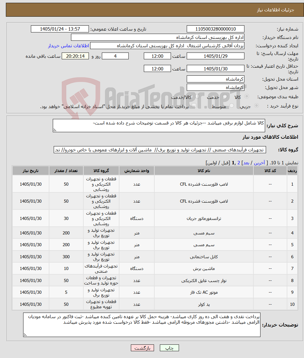 تصویر کوچک آگهی نیاز کالا-کالا شامل لوازم برقی میباشد --جزئیات هر کالا در قسمت توضیحات شرح داده شده است-