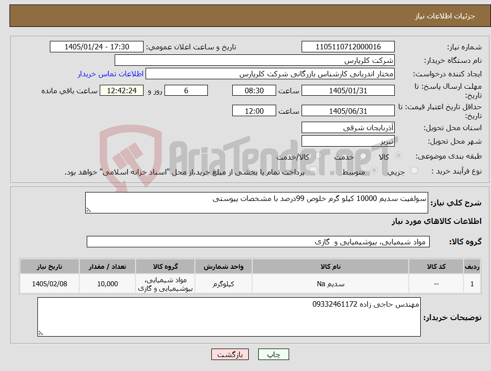 تصویر کوچک آگهی نیاز کالا-سولفیت سدیم 10000 کیلو گرم خلوص 99درصد با مشخصات پیوستی
