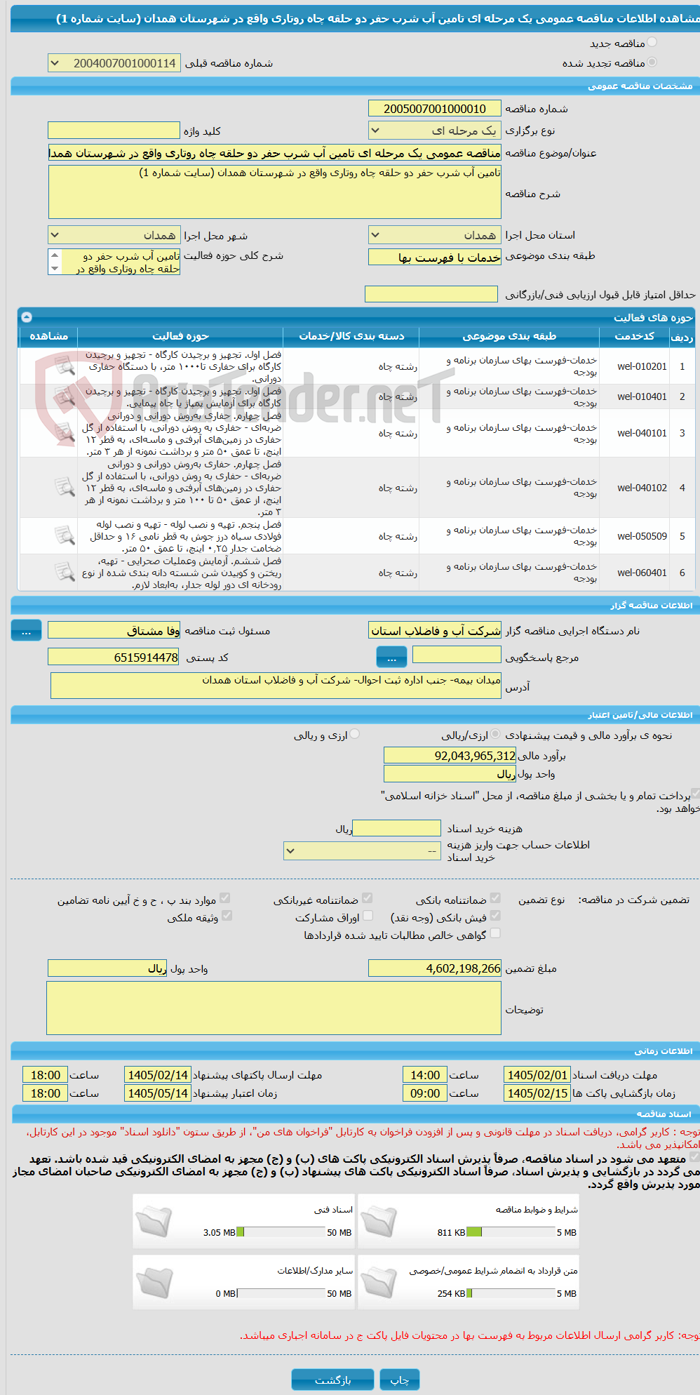 تصویر کوچک آگهی مناقصه عمومی یک مرحله ای تامین آب شرب حفر دو حلقه چاه روتاری واقع در شهرستان همدان (سایت شماره 1)