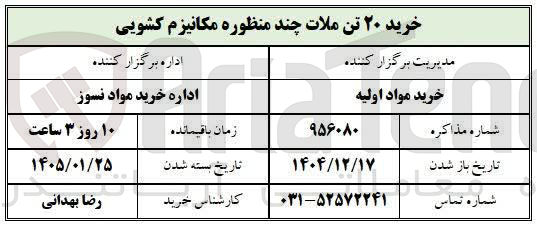 تصویر کوچک آگهی خرید ۲۰ تن ملات چند منظوره مکانیزم کشویی