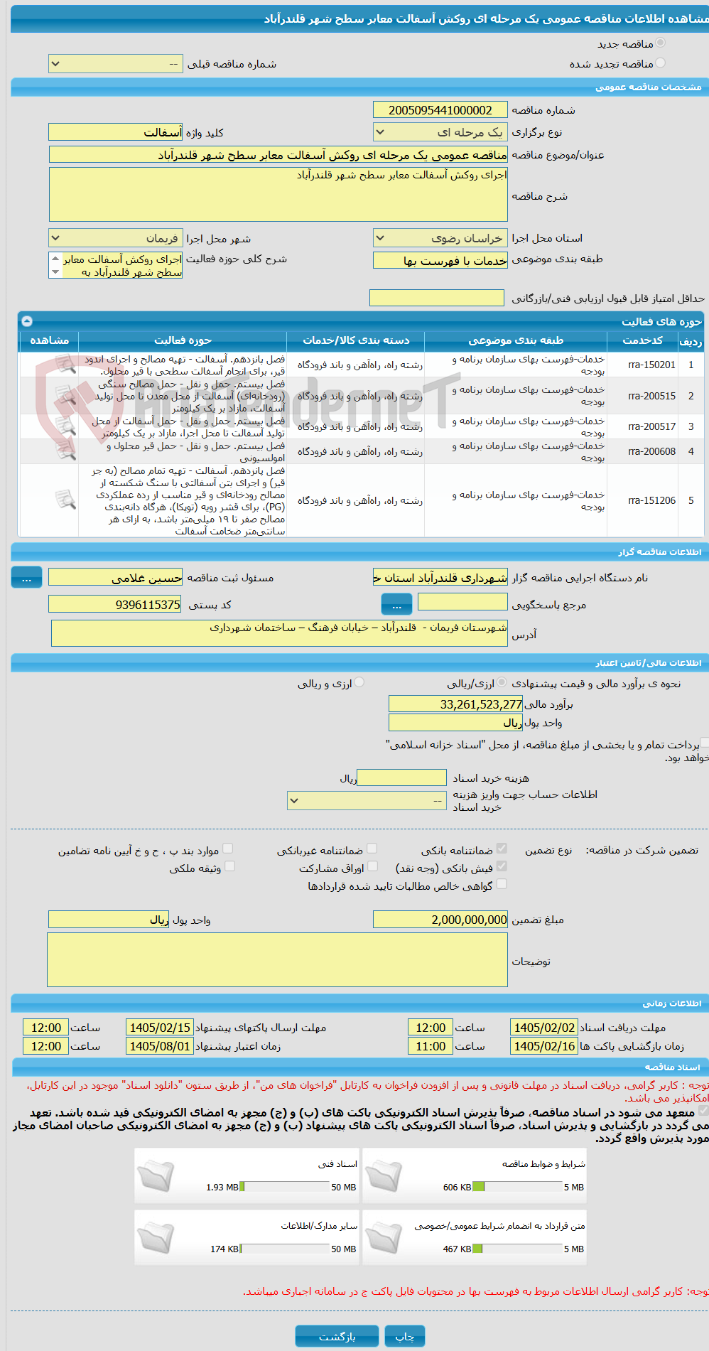 تصویر کوچک آگهی مناقصه عمومی یک مرحله ای روکش آسفالت معابر سطح شهر قلندرآباد