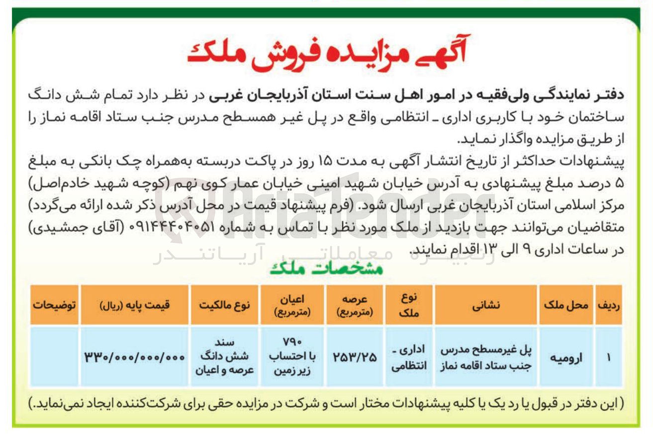 تصویر کوچک آگهی فروش شش دانگ ساختمان خود با کاربری اداری 