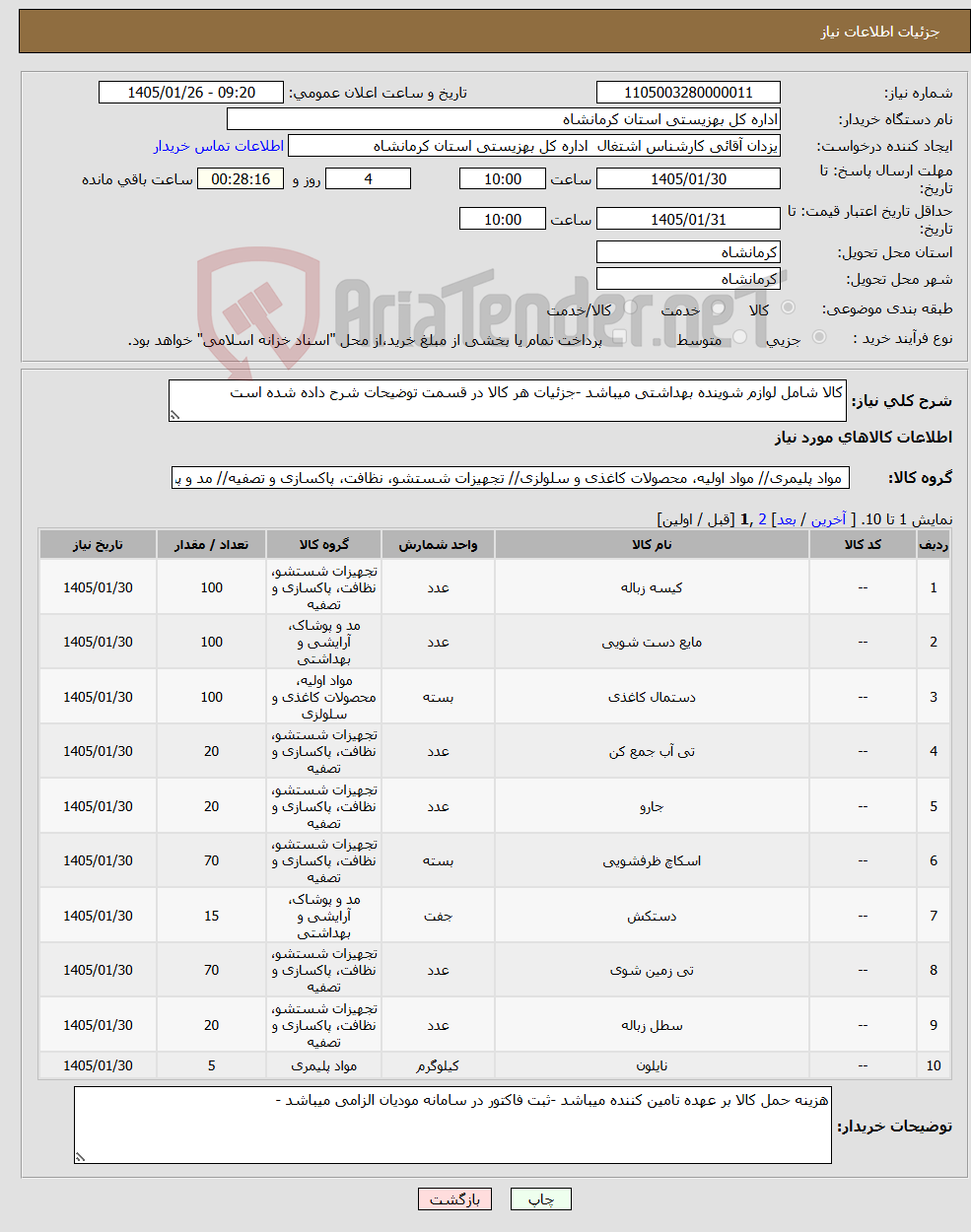 تصویر کوچک آگهی نیاز کالا-کالا شامل لوازم شوینده بهداشتی میباشد -جزئیات هر کالا در قسمت توضیحات شرح داده شده است 