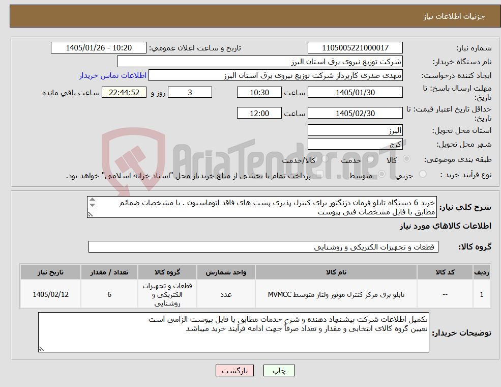 تصویر کوچک آگهی نیاز کالا-خرید 6 دستگاه تابلو فرمان دژنگتور برای کنترل پذیری پست های فاقد اتوماسیون . با مشخصات ضمائم مطابق با فایل مشخصات فنی پیوست