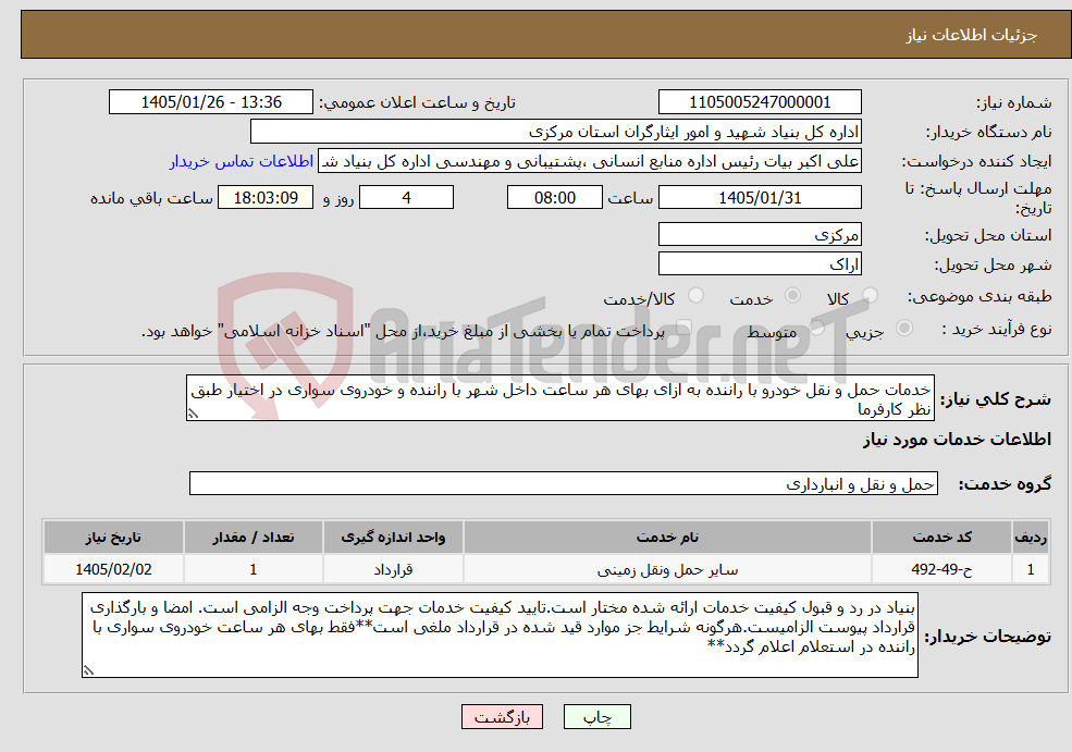 تصویر کوچک آگهی نیاز خدمات-خدمات حمل و نقل خودرو با راننده به ازای بهای هر ساعت داخل شهر با راننده و خودروی سواری در اختیار طبق نظر کارفرما