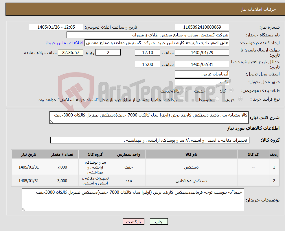 تصویر کوچک آگهی نیاز کالا-کالا مشابه می باشد دستکش کارضد برش (اولترا مدل کالکان 7000 جفت)دستکش نییتریل کالکان 3000جفت