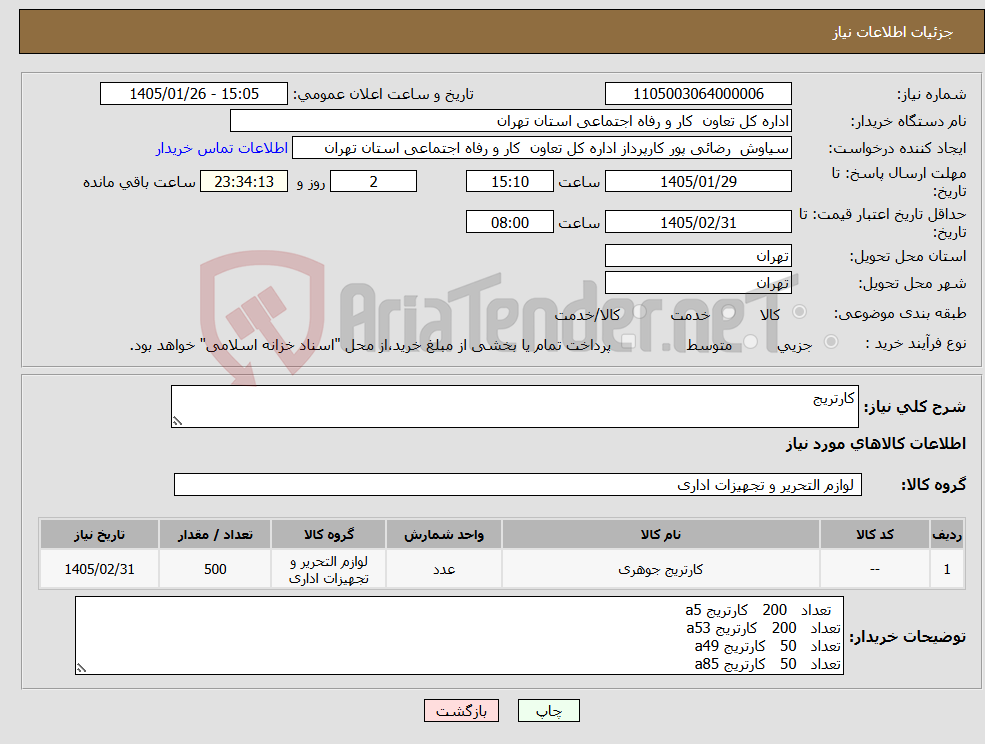 تصویر کوچک آگهی نیاز کالا-کارتریج