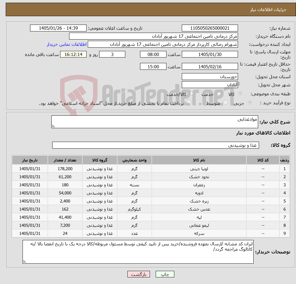 تصویر کوچک آگهی نیاز کالا-موادغذایی