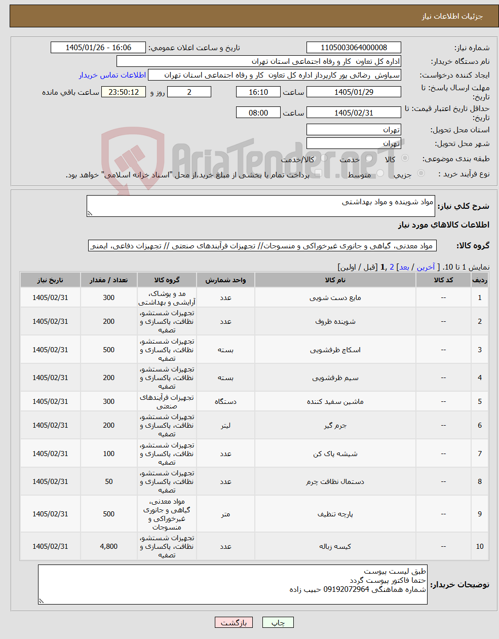 تصویر کوچک آگهی نیاز کالا-مواد شوینده و مواد بهداشتی 