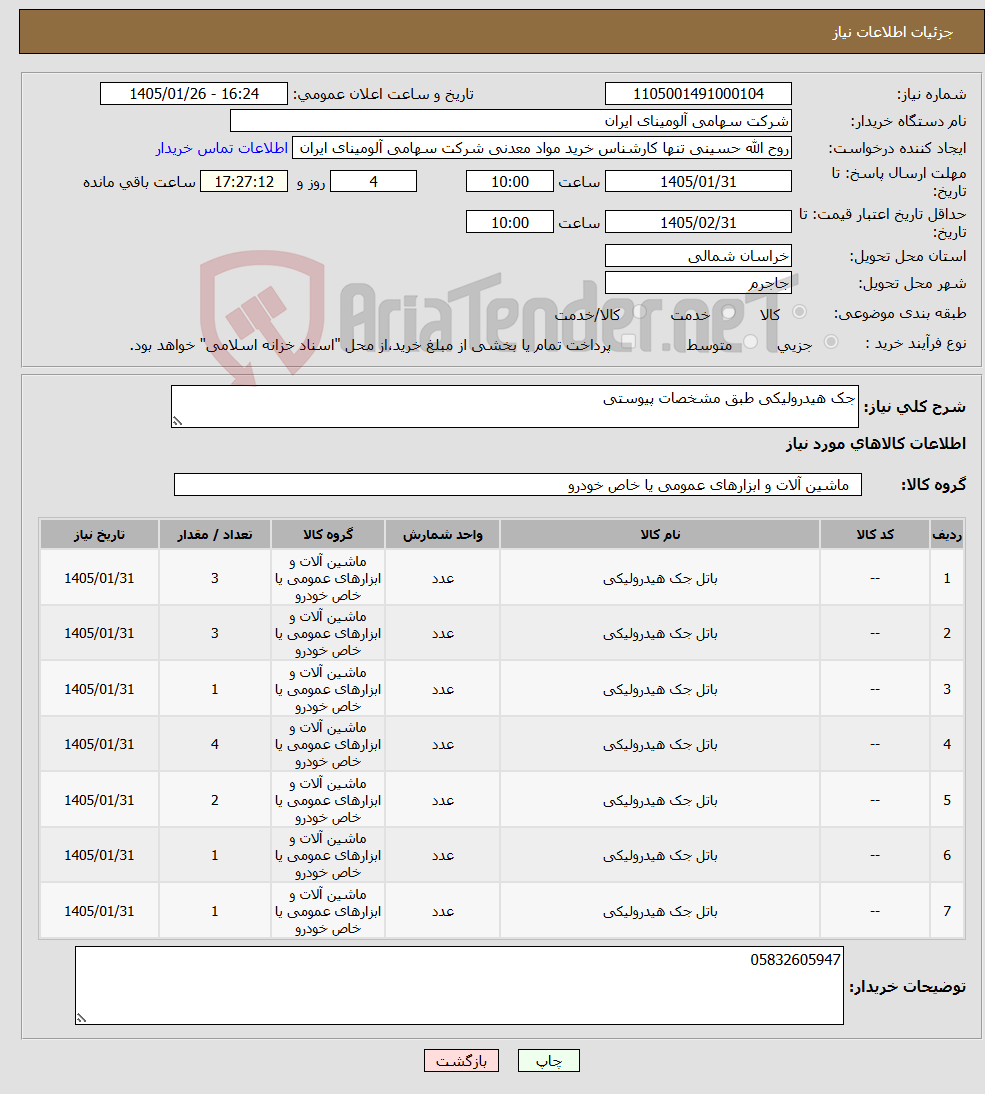 تصویر کوچک آگهی نیاز کالا-جک هیدرولیکی طبق مشخصات پیوستی 