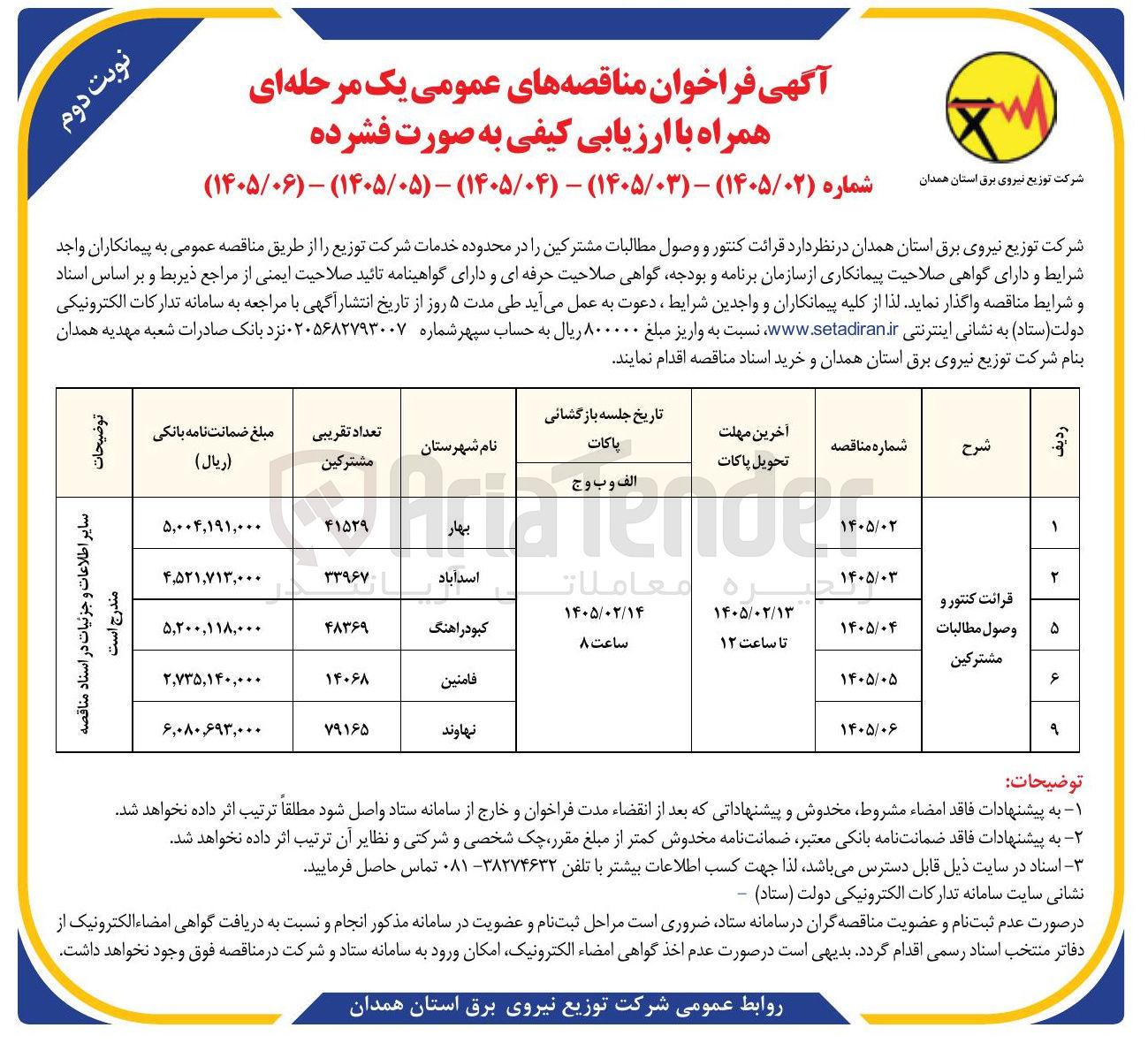 تصویر کوچک آگهی  قرائت کنتور و وصول مطالبات مشترکین را در محدوده خدمات 