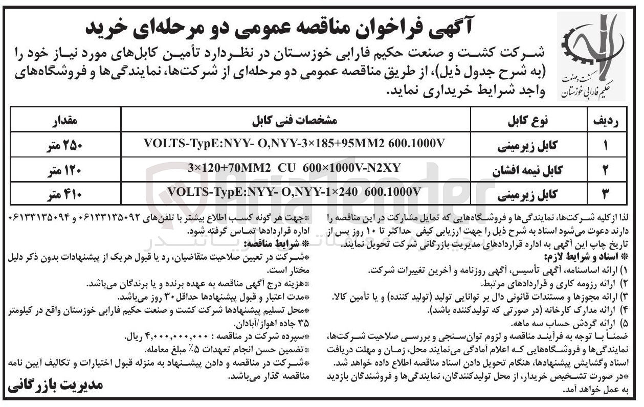 تصویر کوچک آگهی تأمین کابل 