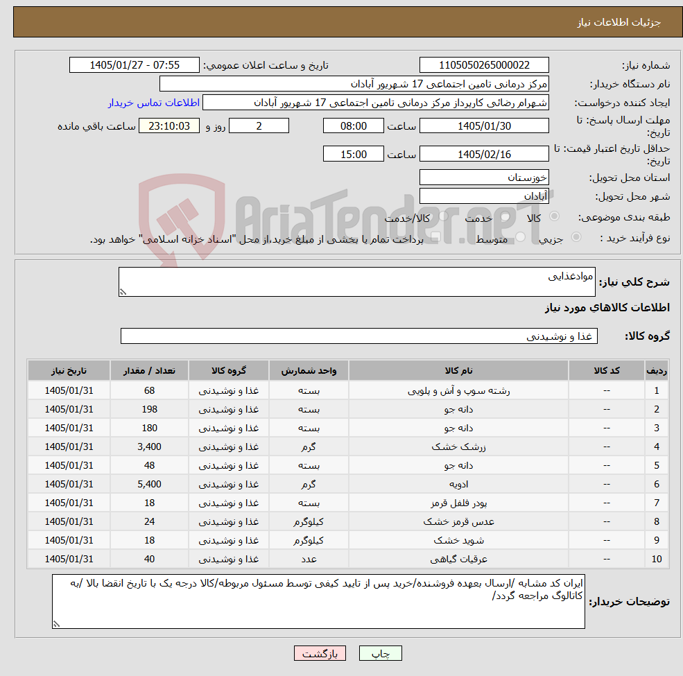 تصویر کوچک آگهی نیاز کالا-موادغذایی