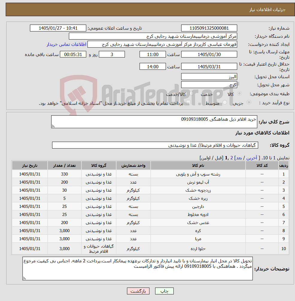 تصویر کوچک آگهی نیاز کالا-خرید اقلام ذیل هماهنگی 09109318005 