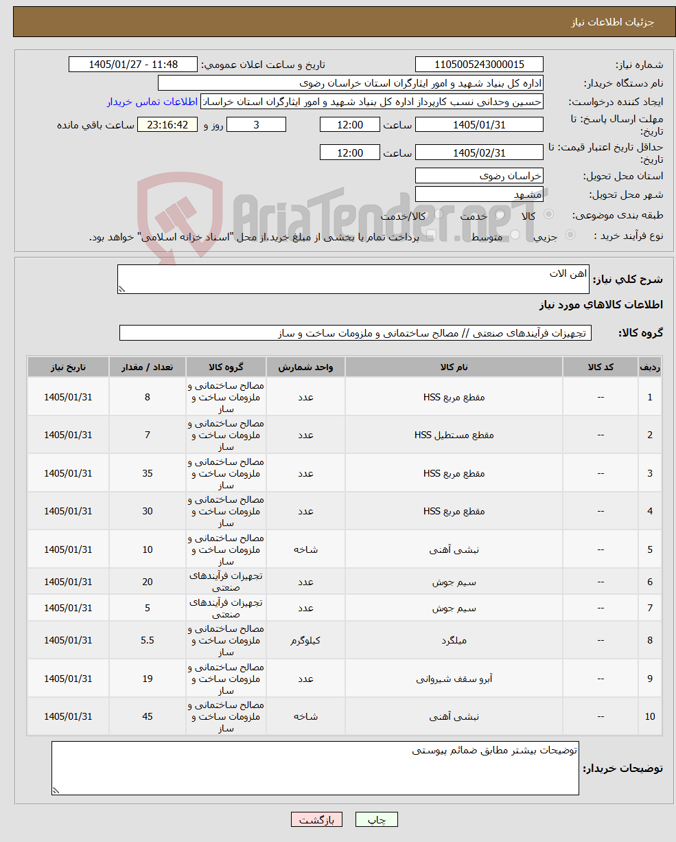 تصویر کوچک آگهی نیاز کالا-اهن الات