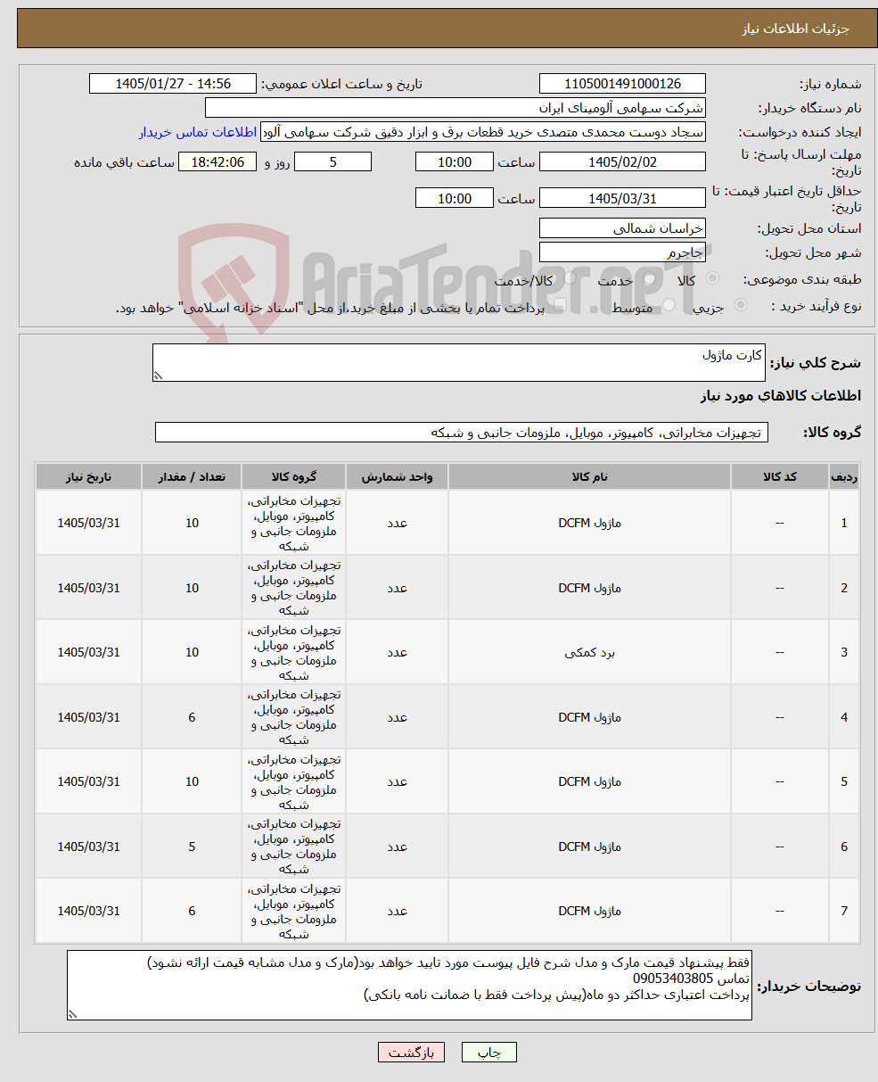 تصویر کوچک آگهی نیاز کالا-کارت ماژول