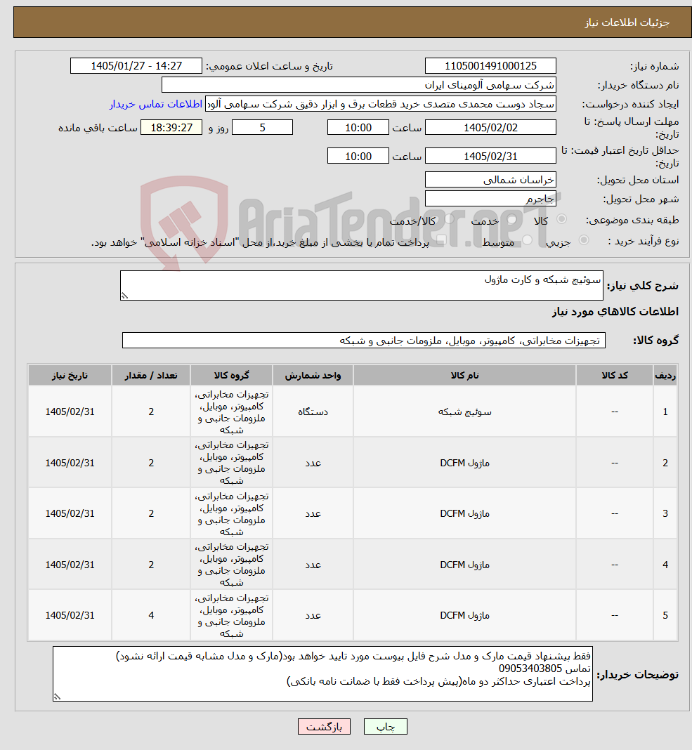 تصویر کوچک آگهی نیاز کالا-سوئیچ شبکه و کارت ماژول