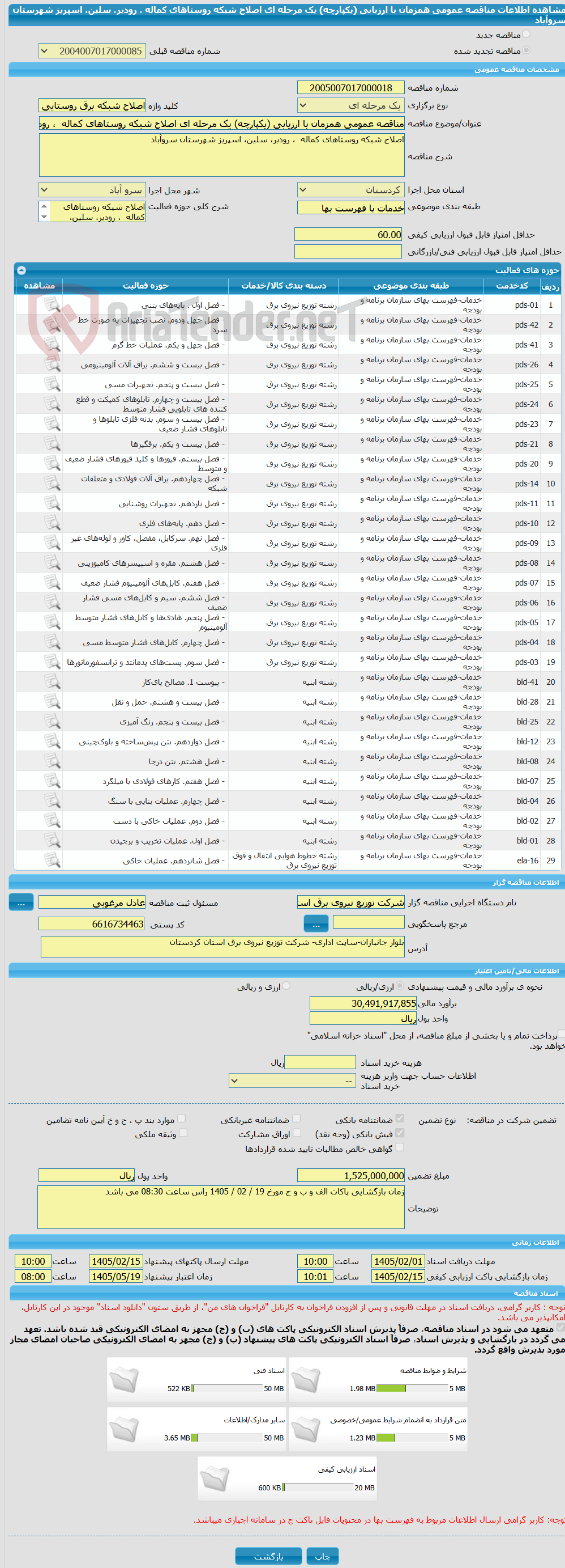 تصویر کوچک آگهی مناقصه عمومی همزمان با ارزیابی (یکپارچه) یک مرحله ای اصلاح شبکه روستاهای کماله  ، رودبر، سلین، اسپریز شهرستان سروآباد
