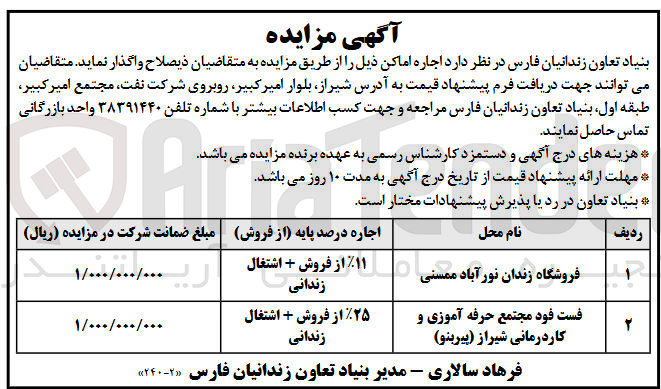تصویر کوچک آگهی اجاره اماکن در 2 ردیف با کاربری تجاری