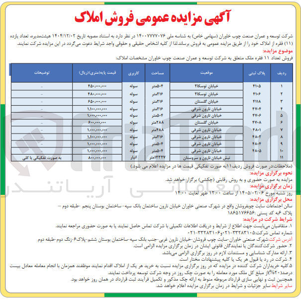 تصویر کوچک آگهی فروش تعداد یازده (۱۱) فقره از املاک با کاربری سوله