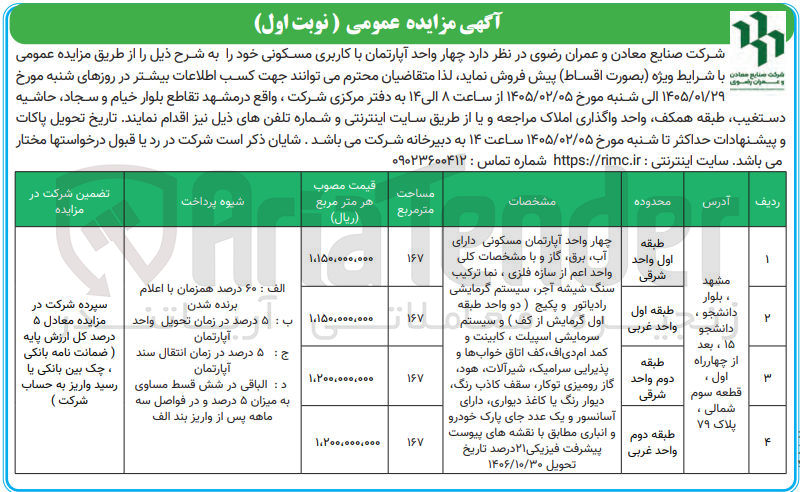 تصویر کوچک آگهی فروش چهار واحد آپارتمان با کاربری مسکونی 