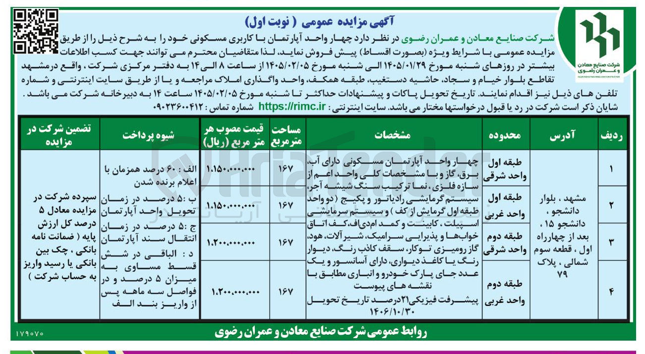 تصویر کوچک آگهی فروش  چهار واحد آپارتمان با کاربری مسکونی