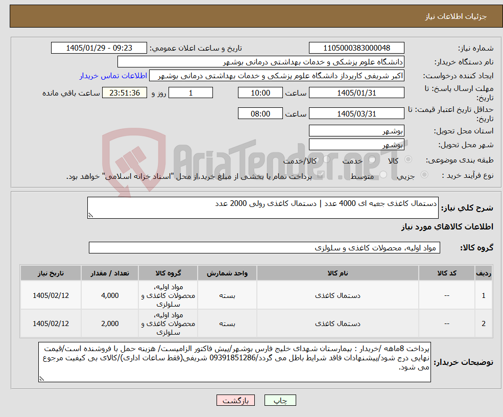 تصویر کوچک آگهی نیاز کالا-دستمال کاغذی جعبه ای 4000 عدد | دستمال کاغذی رولی 2000 عدد
