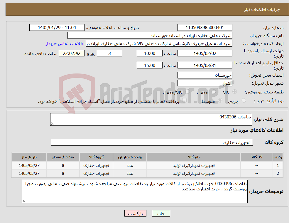 تصویر کوچک آگهی نیاز کالا-تقاضای 0430396
